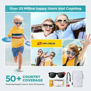 RIVBOS Kids Sunglasses for Girls Boys with Strap Polarized UV Protection Flexible Rubber Shades Age 3-10 RBK002-Black