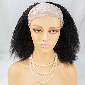 Headband Wig Kinky Curly None Lace Front Wigs Brizilian Virgin Hair Machine Made Human Hair Curly Wigs for Black Women 150% Density Natural Color 18 inch