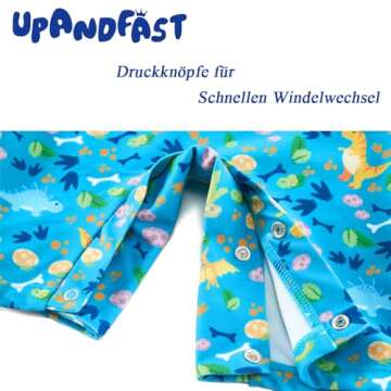 upandfast Baby Boy Swimsuit with Snap Bottom UPF 50+ Sun Protection Toddler One Piece Swimwear (Blue Dinosaur, 3 Months)