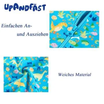 upandfast Baby Boy Swimsuit with Snap Bottom UPF 50+ Sun Protection Toddler One Piece Swimwear (Blue Dinosaur, 3 Months)