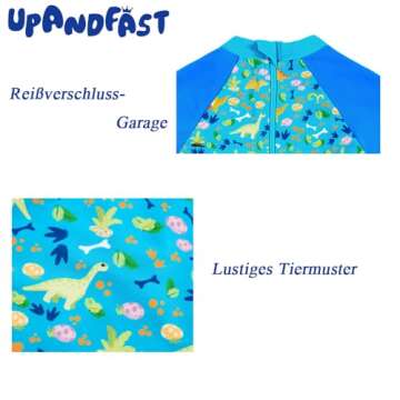 upandfast Baby Boy Swimsuit with Snap Bottom UPF 50+ Sun Protection Toddler One Piece Swimwear (Blue Dinosaur, 3 Months)