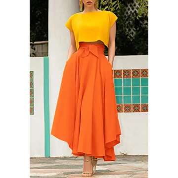 chouyatou Women's Elegant High Waisted Side Slit Irregular Bohemian Maxi Skirt with Pockets (Large, ...