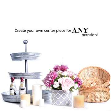 DELBRIO - 3 Tier Jumbo Serving Tray & Display Stand - Rustic, Decorative Galvanized, Farmhouse Décor