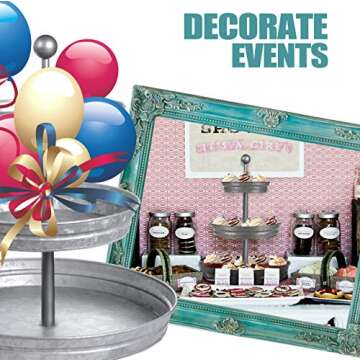 DELBRIO - 3 Tier Jumbo Serving Tray & Display Stand - Rustic, Decorative Galvanized, Farmhouse Décor