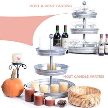 DELBRIO - 3 Tier Jumbo Serving Tray & Display Stand - Rustic, Decorative Galvanized, Farmhouse Décor