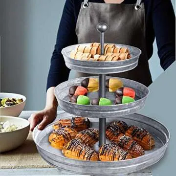 DELBRIO 3 Tier Jumbo Serving Tray - Rustic Farmhouse Decor