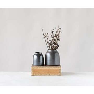 Creative Co-Op Round Terracotta Vases with Reactive Glaze Finish (Set of 2 Sizes/Each one Will Vary) Pot Set, Black