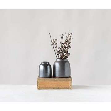 Creative Co-Op Round Terracotta Vases with Reactive Glaze Finish (Set of 2 Sizes/Each one Will Vary) Pot Set, Black