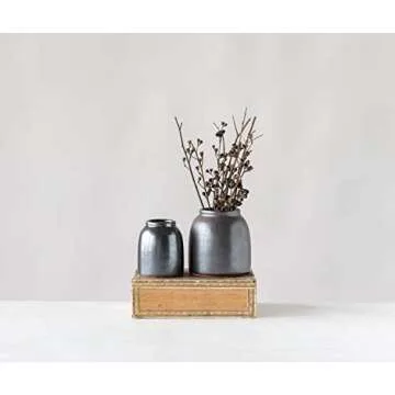 Creative Co-Op Round Terracotta Vases with Reactive Glaze Finish (Set of 2 Sizes/Each one Will Vary) Pot Set, Black