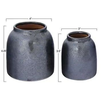 Creative Co-Op Round Terracotta Vases with Reactive Glaze Finish (Set of 2 Sizes/Each one Will Vary) Pot Set, Black
