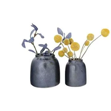 Creative Co-Op Round Terracotta Vases with Reactive Glaze Finish (Set of 2 Sizes/Each one Will Vary) Pot Set, Black