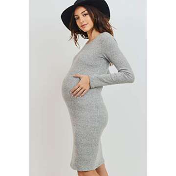 HELLO MIZ Women's Ribbed Maternity Knit Dress with Long Sleeve (Heather Grey, L)