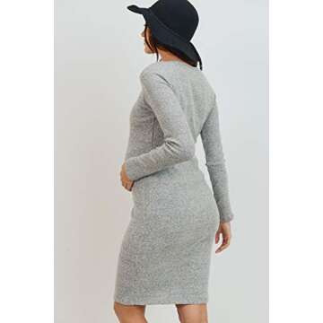 HELLO MIZ Women's Ribbed Maternity Knit Dress with Long Sleeve (Heather Grey, L)