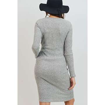 HELLO MIZ Women's Ribbed Maternity Knit Dress with Long Sleeve (Heather Grey, L)