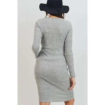 HELLO MIZ Women's Ribbed Maternity Knit Dress with Long Sleeve (Heather Grey, L)
