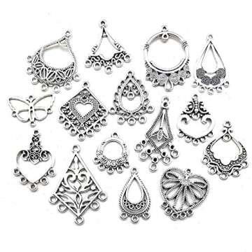Youdiyla 60 Vintage Hoop Earring Charms Collection, Antique Silver Tone, Large Filigree Chandelier Connector Metal Pendant Craft Supplies Findings for Vintage Hoop Earring Making (HM268)