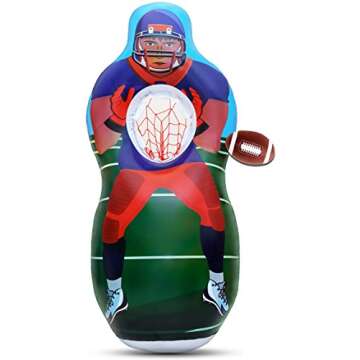 ImpiriLux Inflatable 5 Foot Tall Double Sided Football & Baseball Toss Target | Plush Mini Football and Baseball Included | Sports Game for Boys and Gils