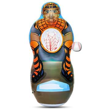 ImpiriLux Inflatable 5 Foot Tall Double Sided Football & Baseball Toss Target | Plush Mini Football and Baseball Included | Sports Game for Boys and Gils