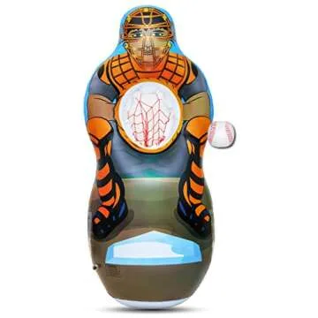 ImpiriLux Inflatable 5 Foot Tall Double Sided Football & Baseball Toss Target | Plush Mini Football and Baseball Included | Sports Game for Boys and Gils