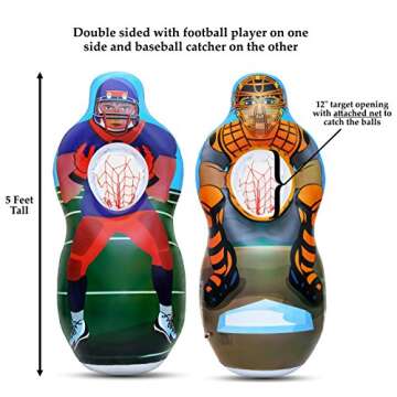 ImpiriLux Inflatable 5 Foot Tall Double Sided Football & Baseball Toss Target | Plush Mini Football and Baseball Included | Sports Game for Boys and Gils