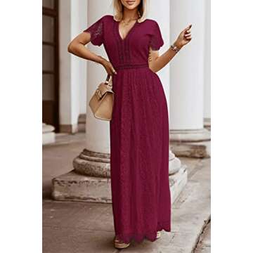 MEROKEETY Women's 2024 V Neck Short Sleeve Floral Lace Wedding Dress Bridesmaid Cocktail Party Maxi ...