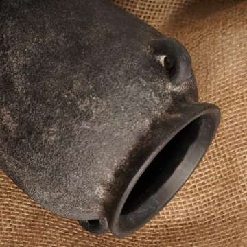 Terracotta Vase 10inch Tall, Farmhouse Distressed Ceramic Pottery, Unique Textured Stoneware Mantel Decoration, Black Boho Vintage Stone Vases for Flowers, Centerpieces, Living Room.