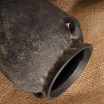 Terracotta Vase 10inch Tall, Farmhouse Distressed Ceramic Pottery, Unique Textured Stoneware Mantel Decoration, Black Boho Vintage Stone Vases for Flowers, Centerpieces, Living Room.