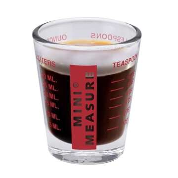 Kolder Mini Measure Heavy Glass, 20-Incremental Measurements Multi-Purpose Liquid and Dry Measuring Shot Glass, Red