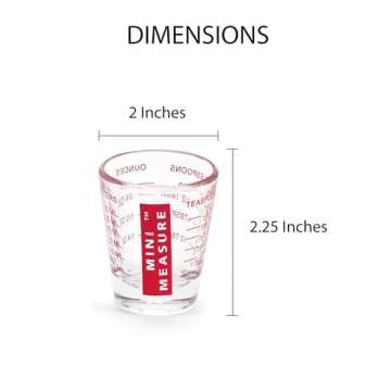 Kolder Mini Measure Heavy Glass, 20-Incremental Measurements Multi-Purpose Liquid and Dry Measuring Shot Glass, Red