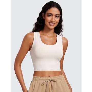 CRZ YOGA Ribbed Crop Fitted Tank Tops for Women Low U-Back Scoop Neck Casual Cropped Sleeveless Work...