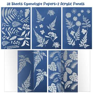 38 Sheets Cyanotype Paper A5 Sun Print Paper Kit with 2 Clear Acrylic Sheets High Sensitivity Solar ...