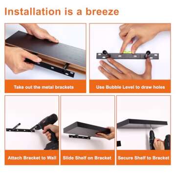 Fixwal Floating Shelves for Wall, Wall Mounted Rustic Wood Shelves for Bathroom, Living Room, Bedroom and Kitchen, Wall Shelves for Storage,Books,Room Decor (Black, Set of 4, 15.8 Inch)