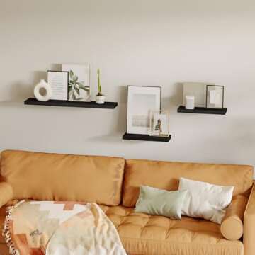 Fixwal Floating Shelves for Wall, Wall Mounted Rustic Wood Shelves for Bathroom, Living Room, Bedroom and Kitchen, Wall Shelves for Storage,Books,Room Decor (Black, Set of 4, 15.8 Inch)