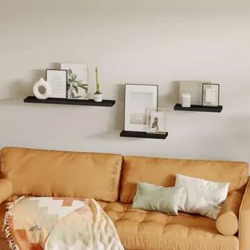 Fixwal Floating Shelves for Wall, Wall Mounted Rustic Wood Shelves for Bathroom, Living Room, Bedroom and Kitchen, Wall Shelves for Storage,Books,Room Decor (Black, Set of 4, 15.8 Inch)