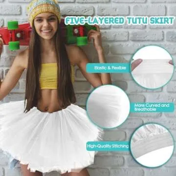 Fynnsure 80s Outfit 5 Layered Tutu Skirts for Women Adult Halloween Costume Women Tulle Skirt Puffy Skirts Dance Skirt White