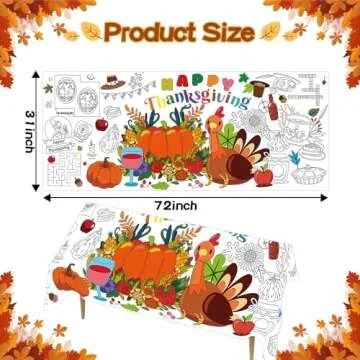Thanksgiving Giant Coloring Poster/Tablecloth- Pumpkin Turkey Fall Thanksgiving Arts Crafts Activity, 31 x 72 Inches Jumbo Paper Coloring Banner Table Cover for Thanksgiving Party Favors Decorations