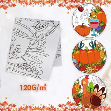 Thanksgiving Giant Coloring Poster/Tablecloth- Pumpkin Turkey Fall Thanksgiving Arts Crafts Activity, 31 x 72 Inches Jumbo Paper Coloring Banner Table Cover for Thanksgiving Party Favors Decorations