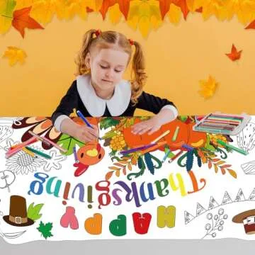 Thanksgiving Giant Coloring Poster/Tablecloth- Pumpkin Turkey Fall Thanksgiving Arts Crafts Activity, 31 x 72 Inches Jumbo Paper Coloring Banner Table Cover for Thanksgiving Party Favors Decorations