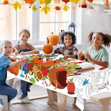 Thanksgiving Giant Coloring Poster/Tablecloth- Pumpkin Turkey Fall Thanksgiving Arts Crafts Activity, 31 x 72 Inches Jumbo Paper Coloring Banner Table Cover for Thanksgiving Party Favors Decorations