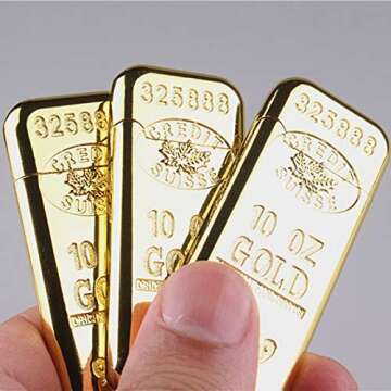 HAMI Store Creative Inflated Butane Lighter Ultra-Thin Bullion Gold Bar Shape Metal Refillable Cigarette Fire Starter Collection Gifts