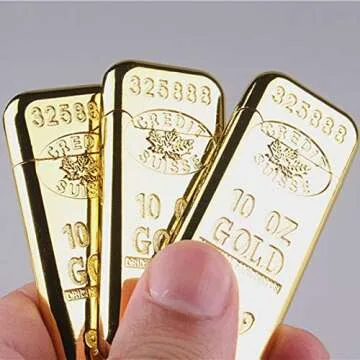 HAMI Store Creative Inflated Butane Lighter Ultra-Thin Bullion Gold Bar Shape Metal Refillable Cigarette Fire Starter Collection Gifts