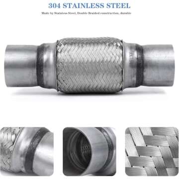 RP Remarkable Power, 2.5 inch Inlet Exhaust Flex Pipe, ID x 10 Length Flexible Tube, Stainless Steel...