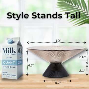 SPRINGBOW Glass Fruit Bowl - 10” Gray Decorative Bowl - Decorative Bowls for Home Décor - Centerpiece Bowl for Entryway Table, Candy Dish, and Essentials Display - Glass Bowl Decorative - Footed Bowl