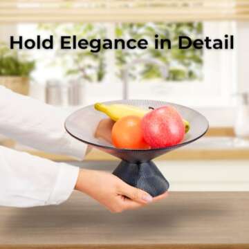 SPRINGBOW Glass Fruit Bowl - 10” Gray Decorative Bowl - Decorative Bowls for Home Décor - Centerpiece Bowl for Entryway Table, Candy Dish, and Essentials Display - Glass Bowl Decorative - Footed Bowl