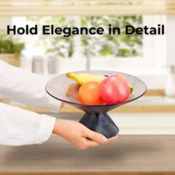 SPRINGBOW Glass Fruit Bowl - 10” Gray Decorative Bowl - Decorative Bowls for Home Décor - Centerpiece Bowl for Entryway Table, Candy Dish, and Essentials Display - Glass Bowl Decorative - Footed Bowl