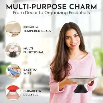 SPRINGBOW Glass Fruit Bowl - 10” Gray Decorative Bowl - Decorative Bowls for Home Décor - Centerpiece Bowl for Entryway Table, Candy Dish, and Essentials Display - Glass Bowl Decorative - Footed Bowl