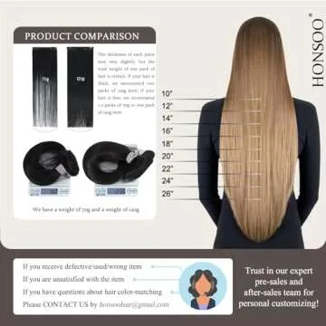 Honsoo Clip in Real Human Hair Extensions, Chestnut Brown 22inch 70g 7pcs Straight Silky Brown Natural Hair Extensions