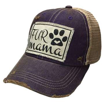 VINTAGE LIFE Baseball Cap for Women Funny Trucker Hat Cute Distressed Ball Caps (Fur Mama, Purple)