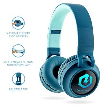 PowerLocus Bluetooth Headphones for Kids, Wireless Bluetooth Headphones, Kid Headphones Over Ear with LED, Foldable Headset with Mic,Volume Limited, Wireless/Wired Headphone for Phones,Tablets,Laptop