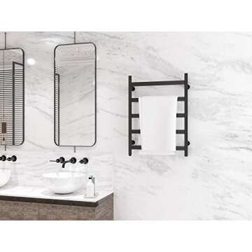 HEATGENE Towel Warmer 5 Flat Bar Towel Dryer Wall-Mounted Plug-in Bath Towel Heater - Matte Black